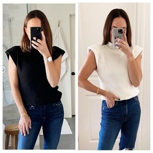 Women's Cap Sleeve Sweater Vest Mock Neck Knit Pullover Tank Shirt Set of 2